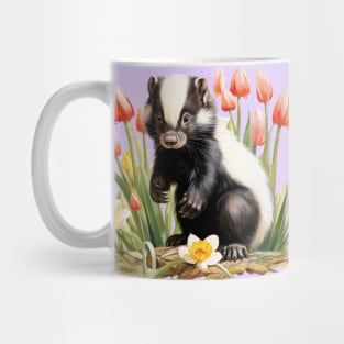 Cute Skunk with Tulips Mug